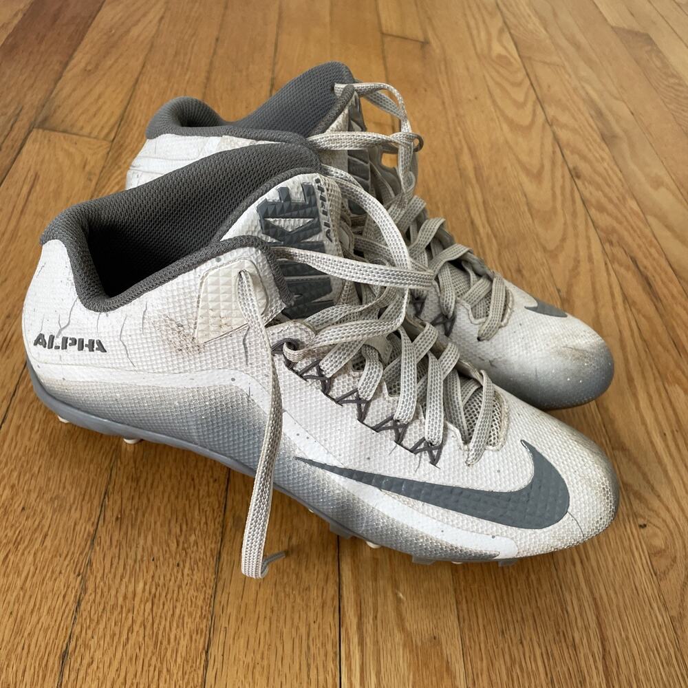 Nike Alpha Pro 2 3/4 Football Cleats 719927 101 Nikeskin White Gray Men’s 11